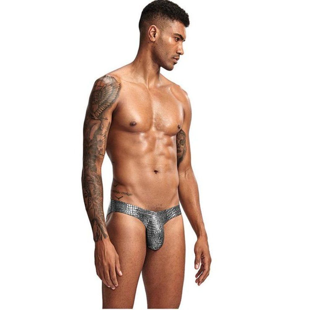 New MAN Bodywear Men's Silver Snakeskin Briefs